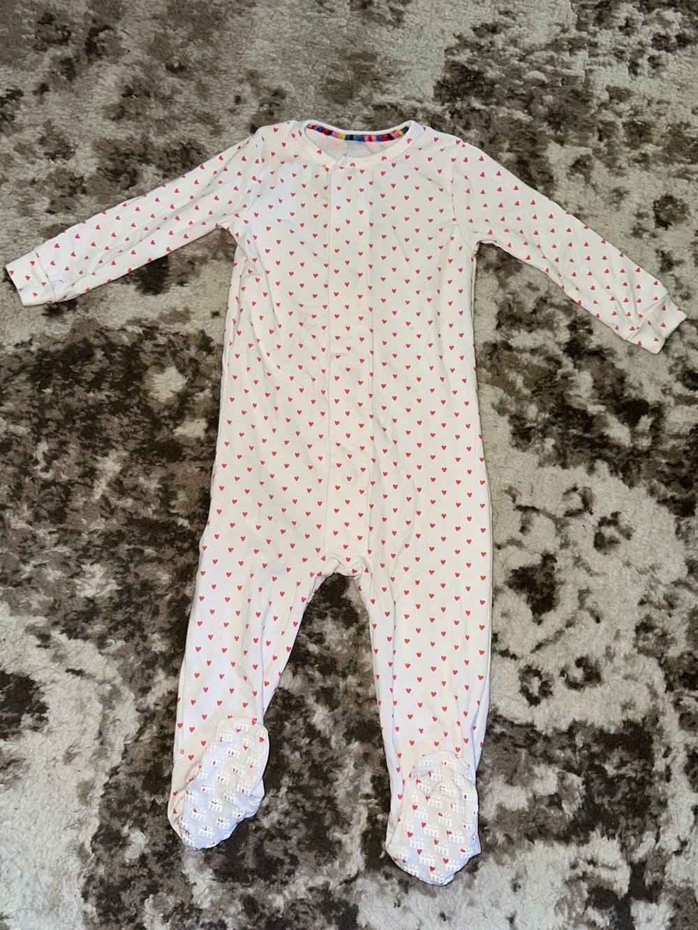 Magnetic Me White Footed One-Piece with Red Heart Print